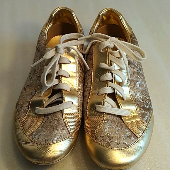 Gold and Brown Women's Sneakers Coach Size 8.5M - Picture 5 of 12